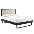 Maklaine Queen Wood Platform Bed with Angular Frame in Black/Beige