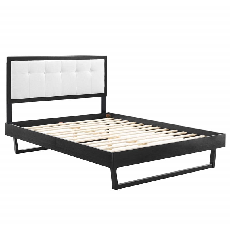 Maklaine Queen Wood Platform Bed with Angular Frame in Black/White