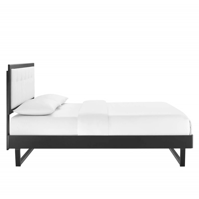 Maklaine Queen Wood Platform Bed with Angular Frame in Black/White