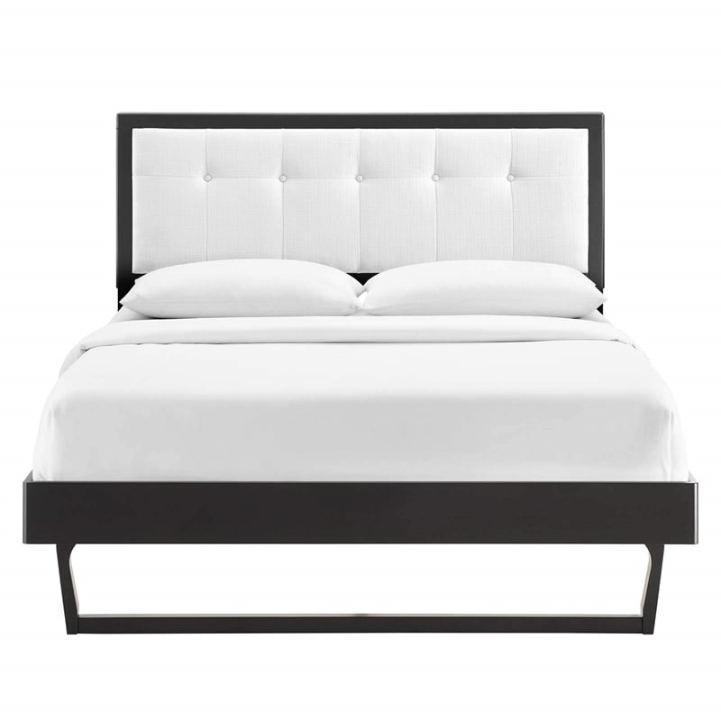 Maklaine Queen Wood Platform Bed with Angular Frame in Black/White