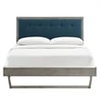 Maklaine Queen Wood Platform Bed with Angular Frame in Gray/Azure