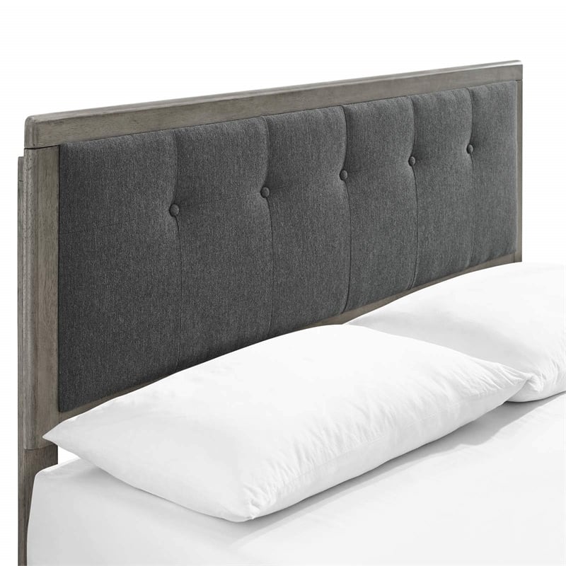 Maklaine Queen Wood Platform Bed with Angular Frame in Gray/Charcoal