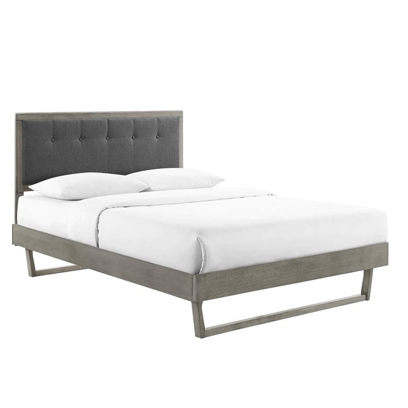 Maklaine Queen Wood Platform Bed with Angular Frame in Gray/Charcoal