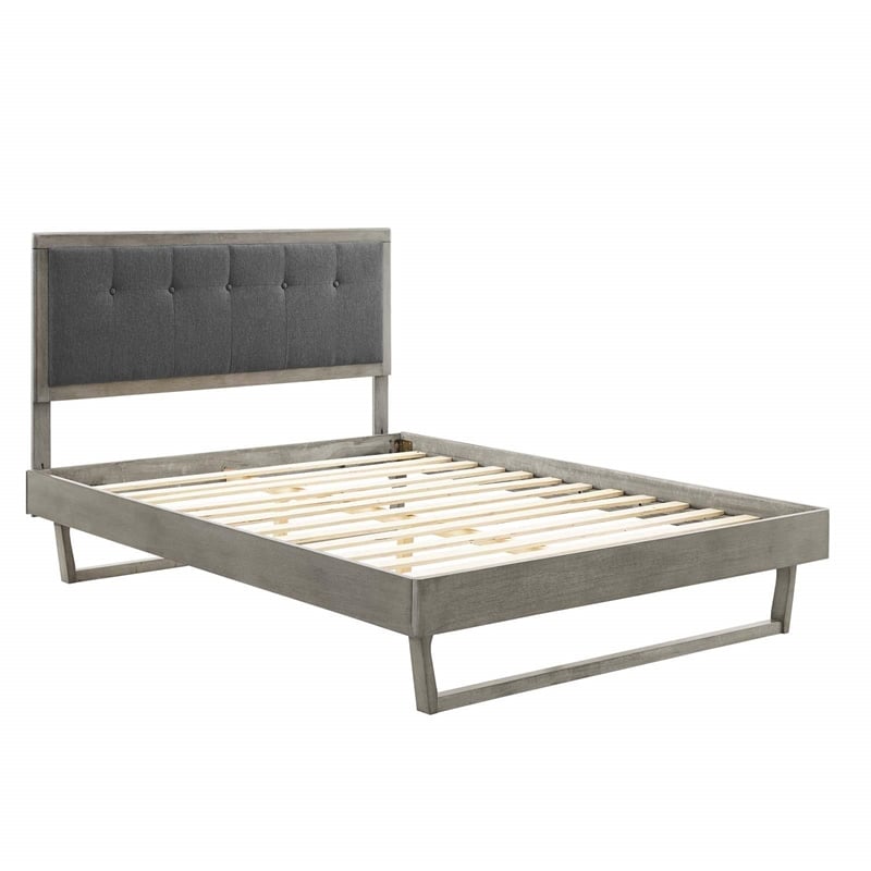 Maklaine Queen Wood Platform Bed with Angular Frame in Gray/Charcoal