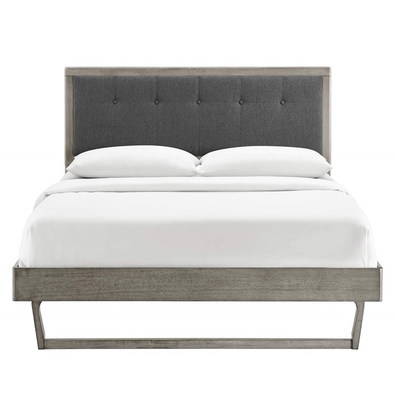 Maklaine Queen Wood Platform Bed with Angular Frame in Gray/Charcoal