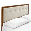 Maklaine Queen Wood Platform Bed with Angular Frame in Walnut/Beige