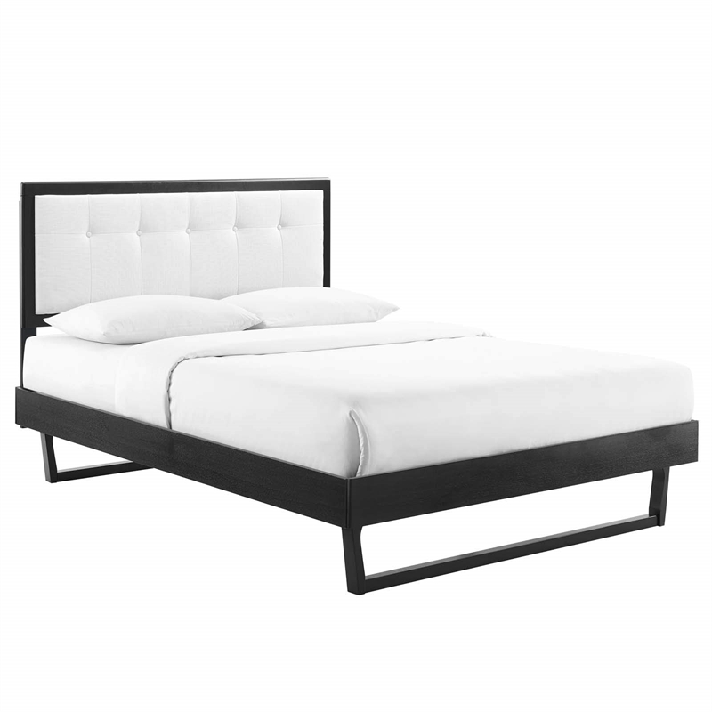 Maklaine Full Wood Platform Bed with Angular Frame in Black/White