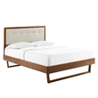 Maklaine Full Wood Platform Bed with Angular Frame in Walnut/Beige