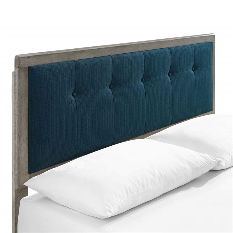 Maklaine King Wood Platform Bed with Angular Frame in Gray/Azure