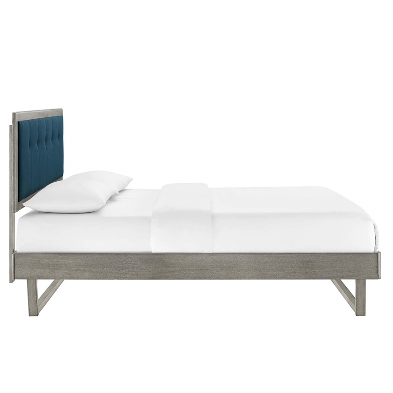 Maklaine King Wood Platform Bed with Angular Frame in Gray/Azure