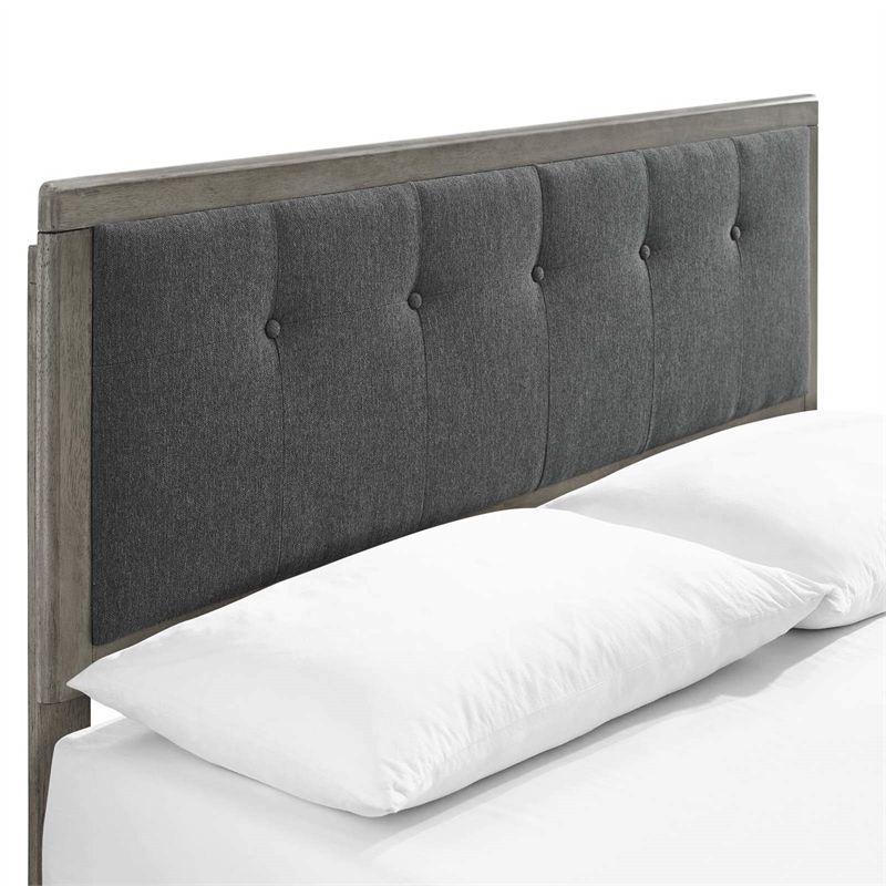 Maklaine King Wood Platform Bed with Angular Frame in Gray/Charcoal