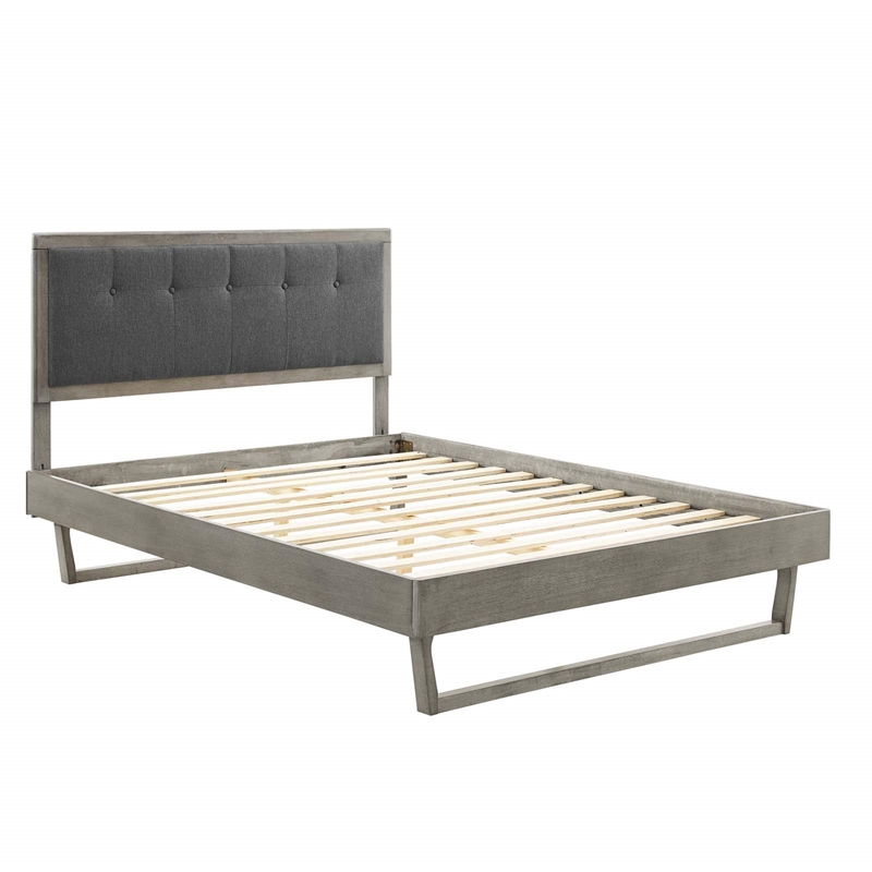 Maklaine King Wood Platform Bed with Angular Frame in Gray/Charcoal