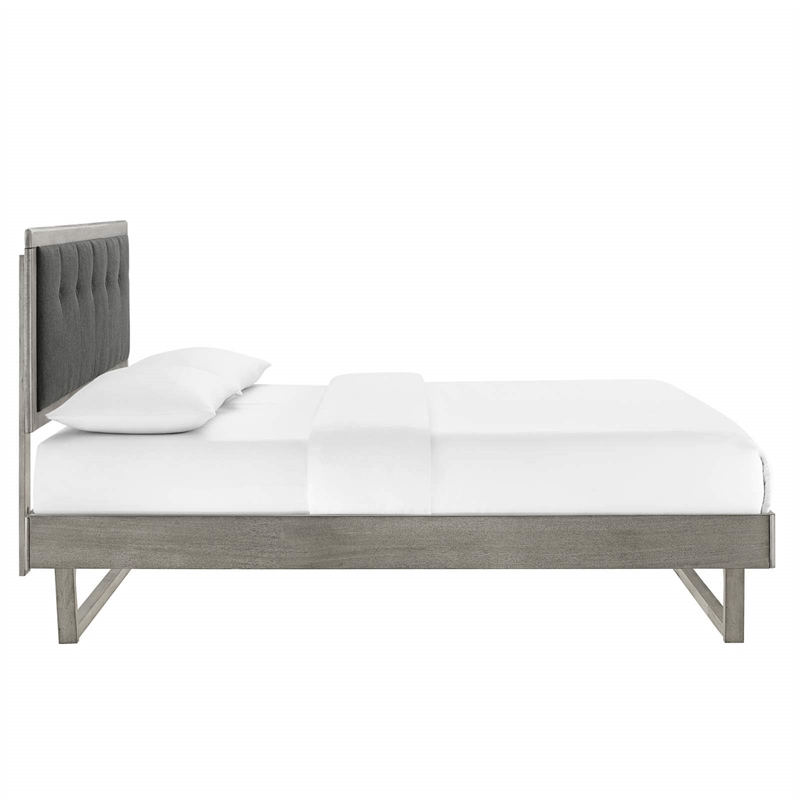 Maklaine King Wood Platform Bed with Angular Frame in Gray/Charcoal
