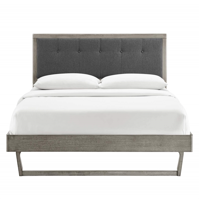 Maklaine King Wood Platform Bed with Angular Frame in Gray/Charcoal