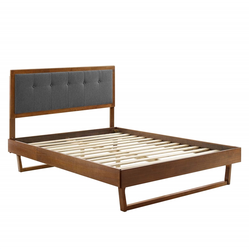 Maklaine King Wood Platform Bed with Angular Frame in Walnut/Charcoal
