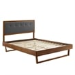Maklaine King Wood Platform Bed with Angular Frame in Walnut/Charcoal