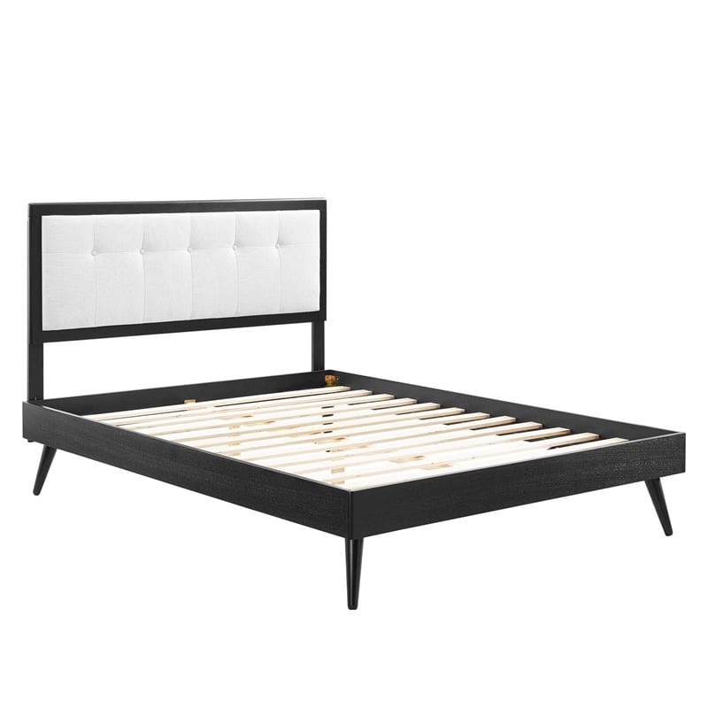 Maklaine Full Wood Platform Bed with Splayed Legs in Black/White