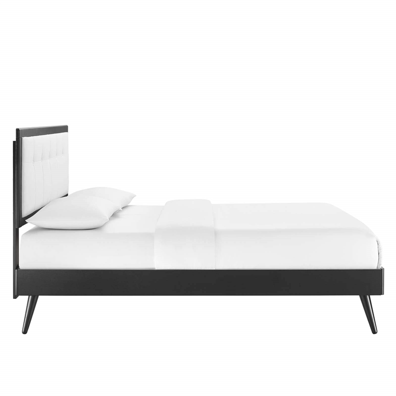 Maklaine Full Wood Platform Bed with Splayed Legs in Black/White