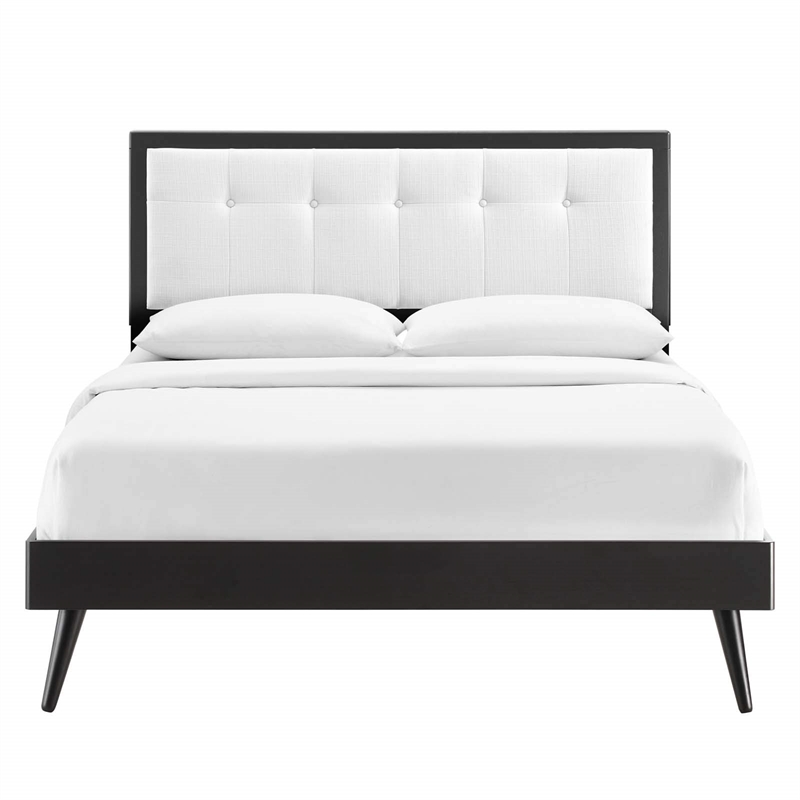 Maklaine Full Wood Platform Bed with Splayed Legs in Black/White
