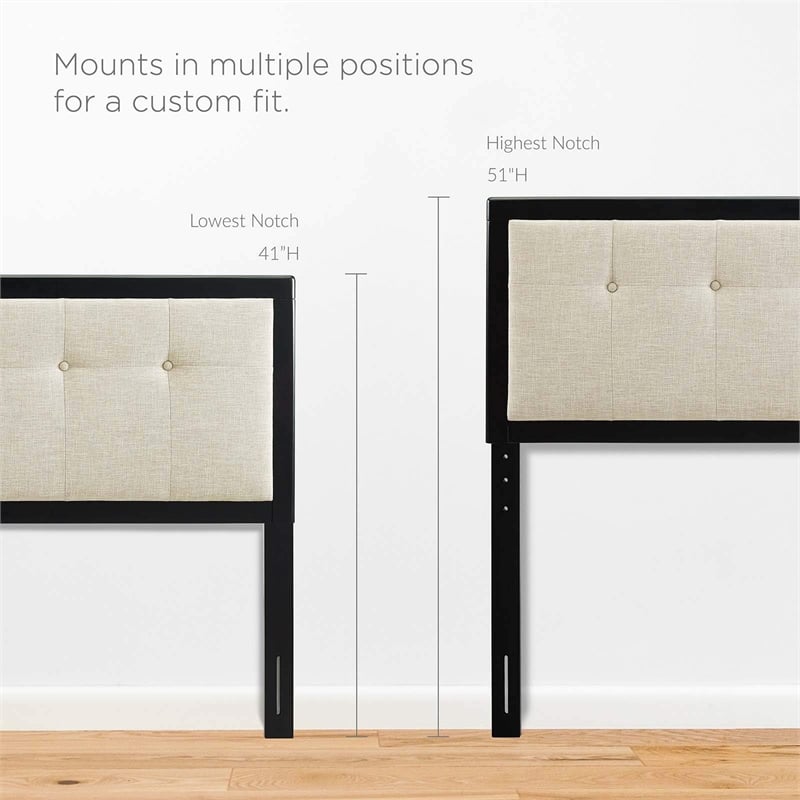 Maklaine King Wood Platform Bed with Splayed Legs in Black/Beige