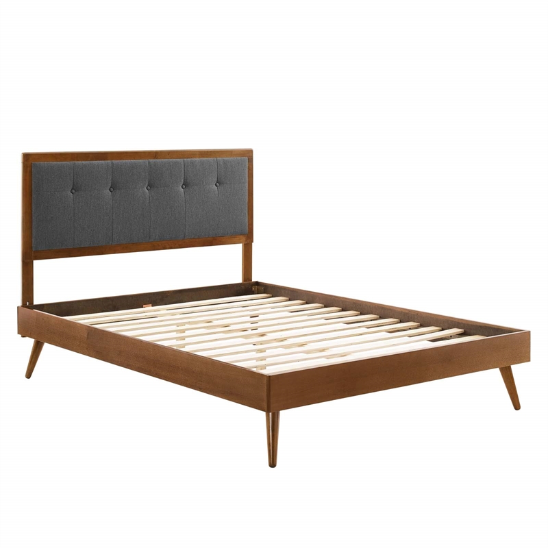 Maklaine King Wood Platform Bed with Splayed Legs in Walnut/Charcoal