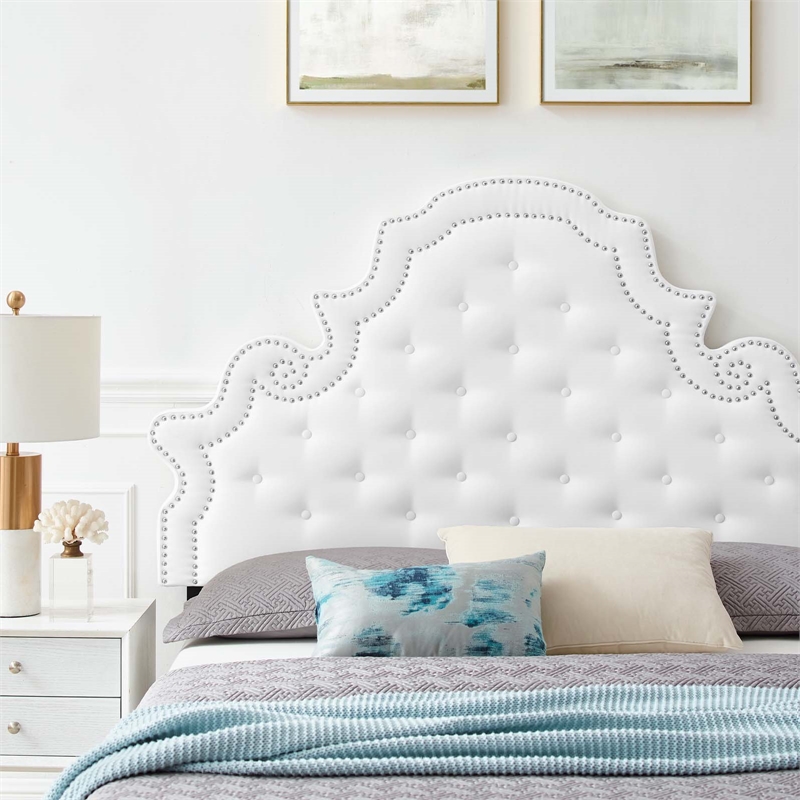 Maklaine Contemporary Performance Velvet Queen Platform Bed in White