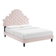 Maklaine Tufted Performance Velvet Queen Platform Bed in Pink