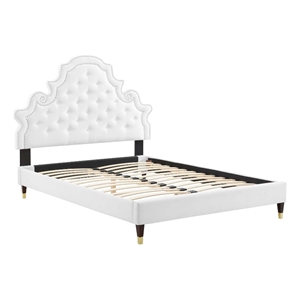 Maklaine Tufted Performance Velvet Full Platform Bed - White