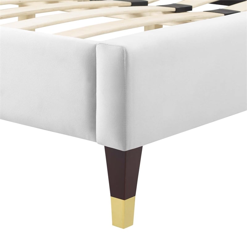 Maklaine Tufted Performance Velvet Full Platform Bed - White