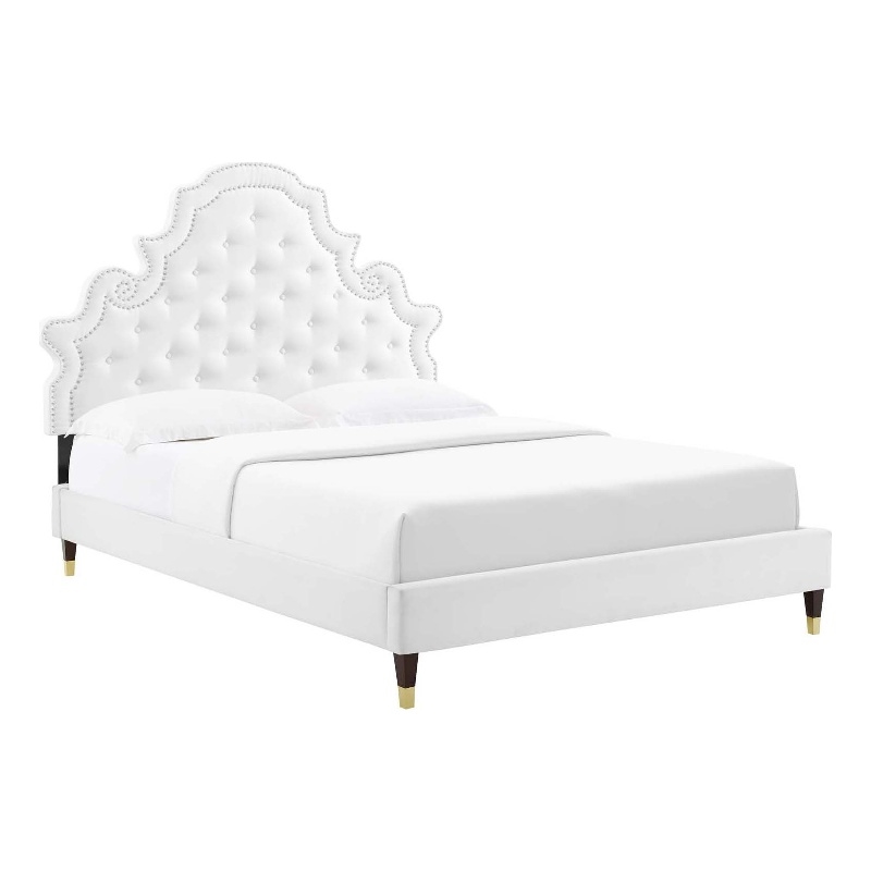 Maklaine Tufted Performance Velvet Full Platform Bed - White