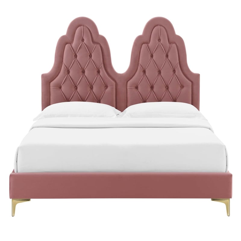 Maklaine Tufted Performance Velvet Twin Platform Bed - Dusty Rose Pink