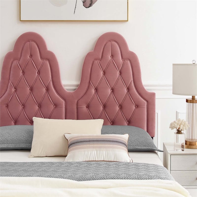 Maklaine Tufted Performance Velvet Twin Platform Bed - Dusty Rose Pink