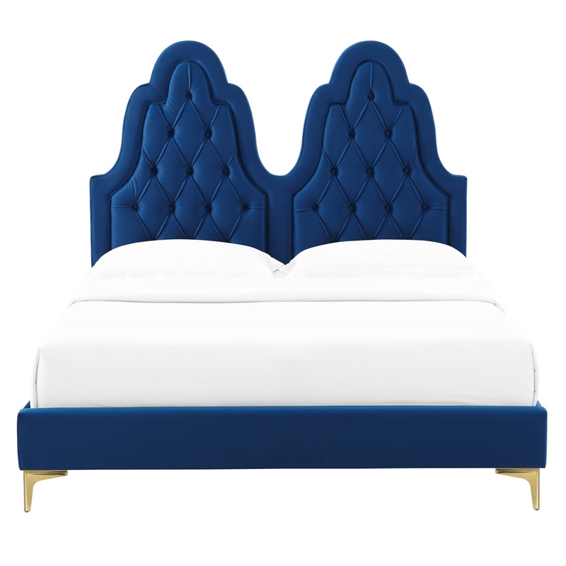 Maklaine Contemporary Tufted Performance Velvet Twin Platform Bed - Navy