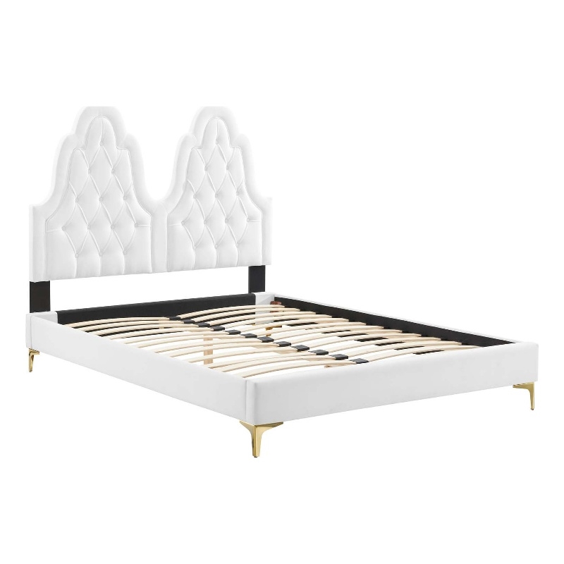 Maklaine Tufted Performance Velvet Twin Platform Bed - White