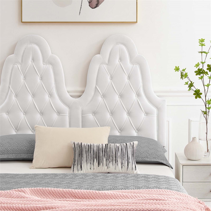 Maklaine Tufted Performance Velvet Twin Platform Bed - White