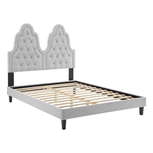 Maklaine Contemporary Performance Velvet Twin Platform Bed in Light Gray