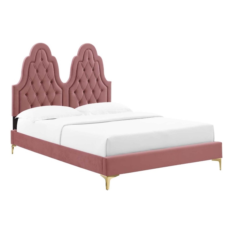 Maklaine Tufted Performance Velvet King Platform Bed - Dusty Rose Pink