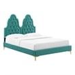 Maklaine Tufted Performance Velvet King Platform Bed - Teal Blue
