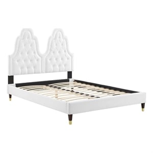 Maklaine Tufted Performance Velvet King Platform Bed in White