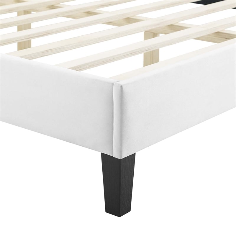 Maklaine Modern Performance Velvet Queen Platform Bed in White