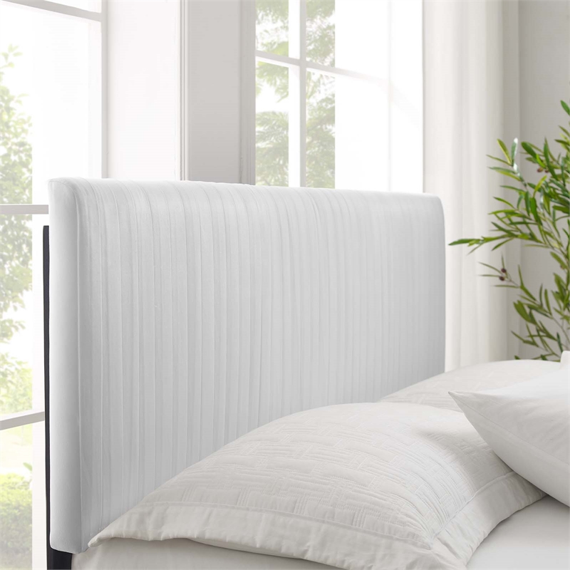 Maklaine Modern Performance Velvet Queen Platform Bed in White