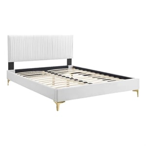 Maklaine Modern Performance Velvet Queen Platform Bed - White