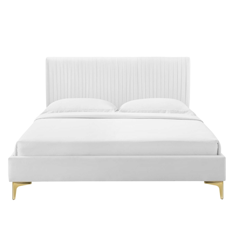Maklaine Modern Performance Velvet Queen Platform Bed - White