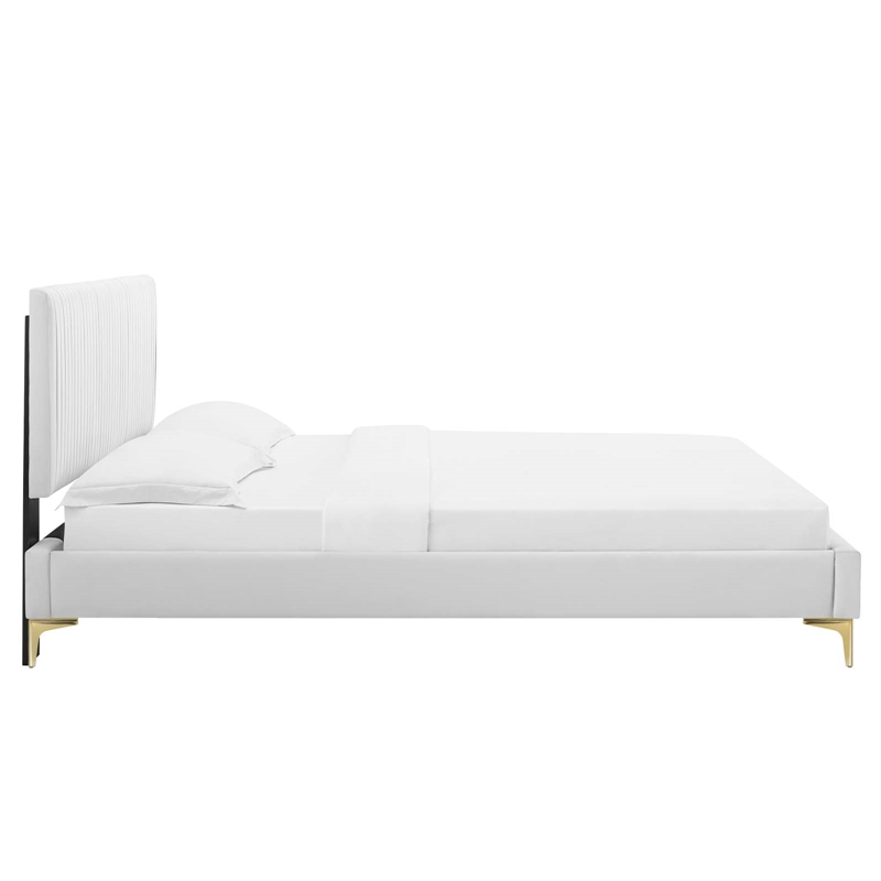 Maklaine Modern Performance Velvet Queen Platform Bed - White