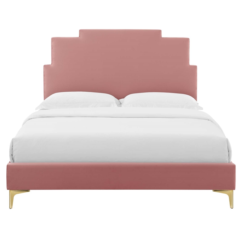Maklaine Modern Performance Velvet Twin Platform Bed - Dusty Rose Pink