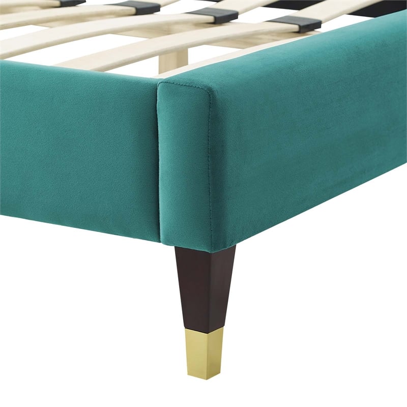 Maklaine Contemporary Performance Velvet Full Platform Bed in Teal Green