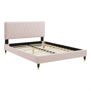 Maklaine Contemporary Performance Velvet King Platform Bed in Pink