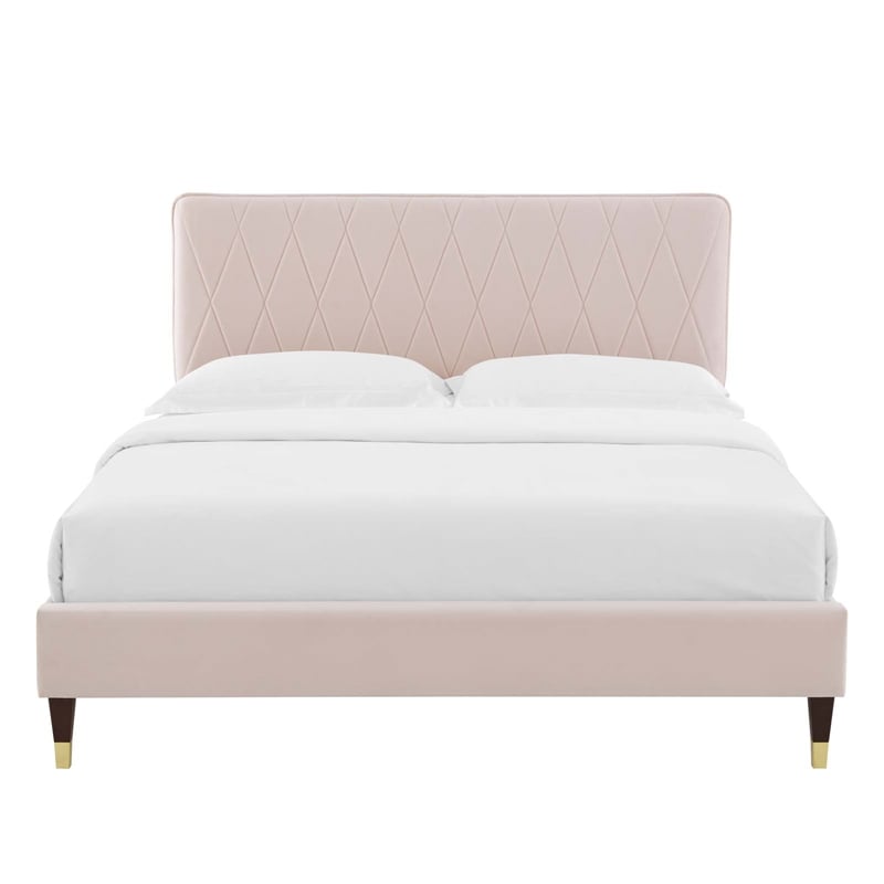 Maklaine Contemporary Performance Velvet King Platform Bed in Pink