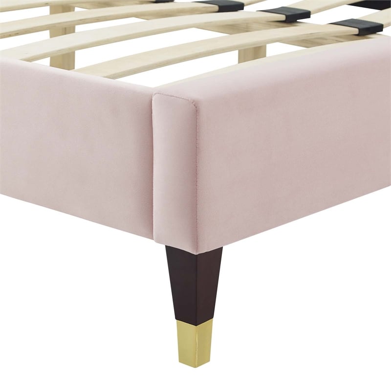 Maklaine Contemporary Performance Velvet King Platform Bed in Pink