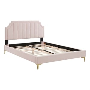 Maklaine Modern Performance Velvet Queen Platform Bed - Pink